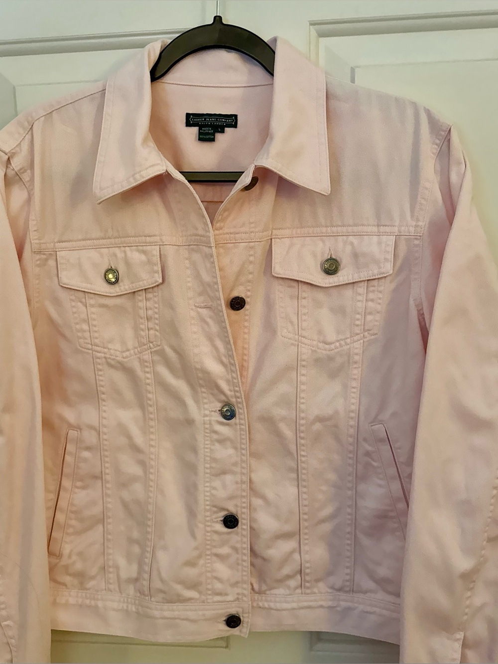 Lauren Ralph Lauren Jacket 100% Cotton Light Pink Denim Jacket Size - Large